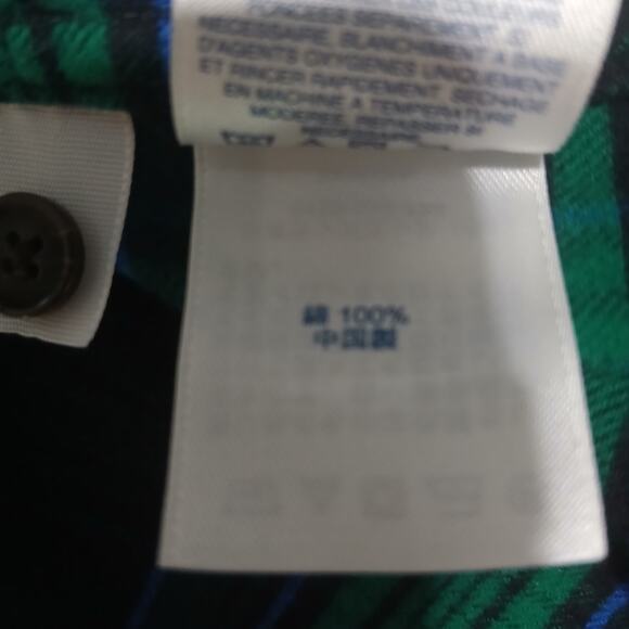 Lands' End Med Green/Blue Plaid Long-Sleeved Flannel 100% Cotton Easy Care - Picture 10 of 12